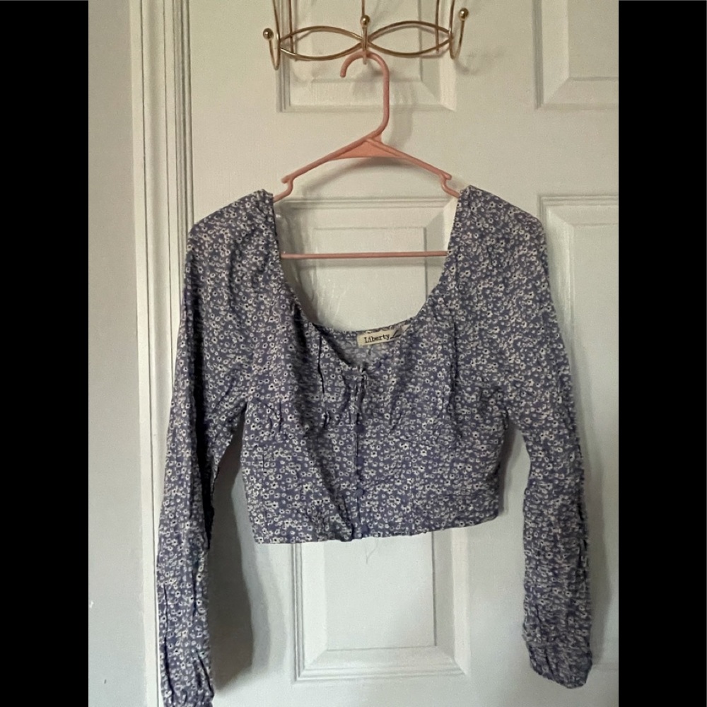 Ditsy floral print sweetheart neck ruched blouse